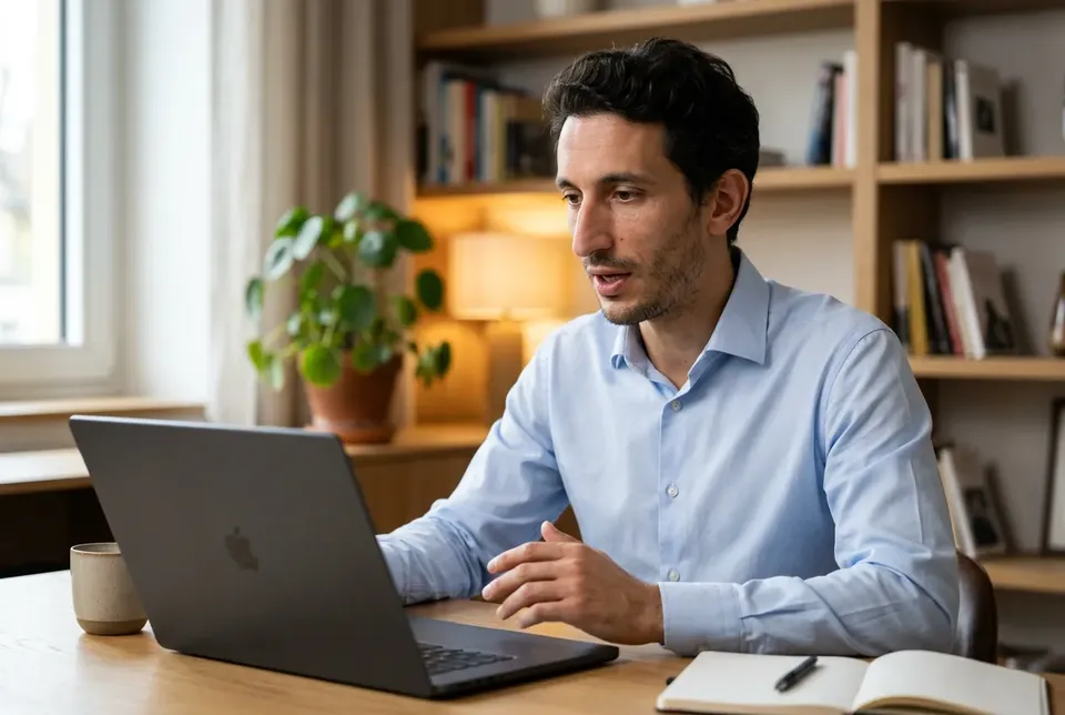 Conseiller échangeant avec un client en visioconférence